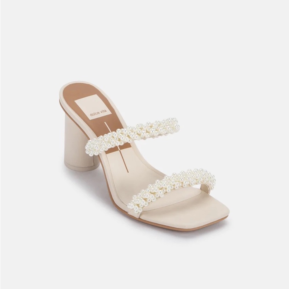 White heel sandals, pearl sandals, bridal heeled sandals